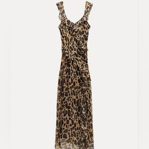 NEW Ruffled Animal Print Dress L Leopard